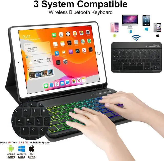 Alt view image 3 of 5 - New iPad 9th Generation Keyboard Case 10.2"(2021)/8th Gen/7th Gen Bundle with Stylus Pen for iPad, Apple Pencil for iPad 9th&10th Generation