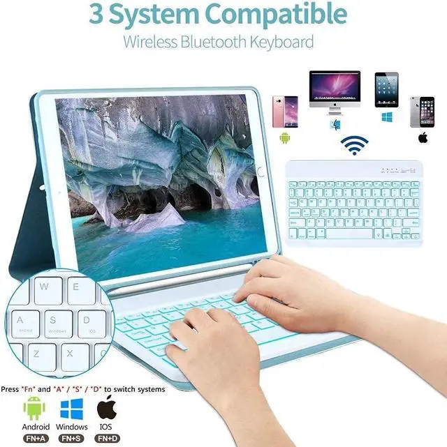 Alt view image 4 of 5 - FUWANG Compatible with iPad 9th Generation Keyboard Case 10.2"(2021)/8th Gen/7th Gen Bundle with Stylus Pen for iPad 9th&10th Generation