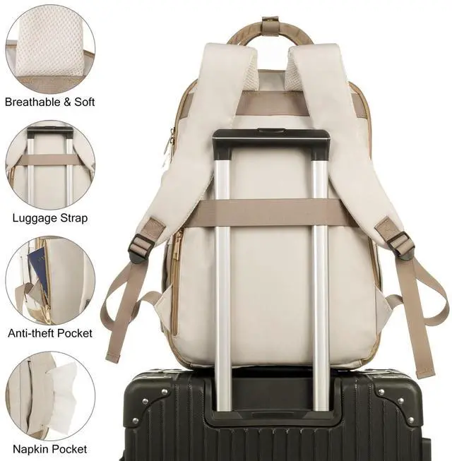 Alt view image 5 of 5 - YAMTION 17 Inch Laptop Backpack for Women Bookbag School Backpack with Charger,Aesthetic Computer Backpacks for High School Teen Girls Office College Students Nursing Work,Mochila Mujer,Beige