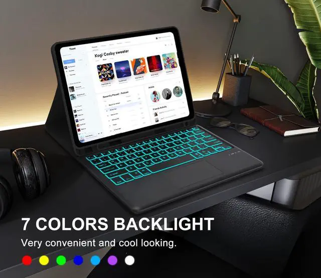 Alt view image 5 of 5 - YEHOBU Keyboard Case for iPad Air 13-inch (M3 2025, M2 2024) & iPad Pro 12.9-inch (6th/5th/4th/3rd Gen), 7 Colors Backlit, Magnetic Detachable Touchpad Keyboard, Smart Folio Cover with Pencil Holder
