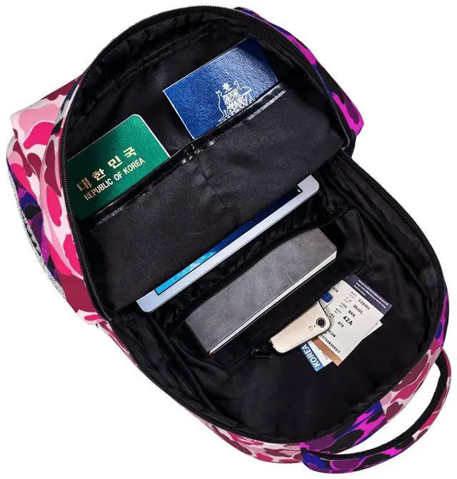 Alt view image 3 of 5 - YBYGBB Backpack Shark Teeth Camo Backpacks Set with Lunch Box Pencil Case Travel Laptop Daypack Big Capacity Bookbag Fashion Durable Back Pack PINK