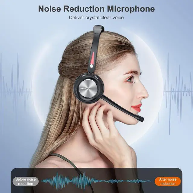 Alt view image 3 of 5 - Yexatel Wireless Headset for Work - Bluetooth Headset with Mic Mute, 30H Talk Time & Charging Base, USB Dongle for PC/Teams/Zoom Meetings-Y890BT