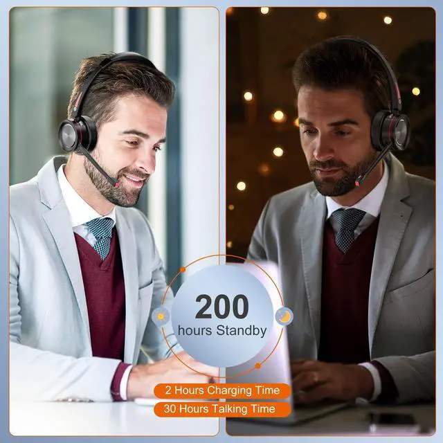 Alt view image 5 of 5 - Yexatel Wireless Headset for Work - Bluetooth Headset with Mic Mute, 30H Talk Time & Charging Base, USB Dongle for PC/Teams/Zoom Meetings-Y890BT