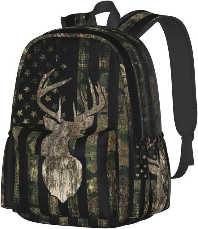 Alt view image 2 of 5 - YETTA YANG camouflage Backpack Camo Retro Hunting Tactical Army American Flag Deer Laptop Travel Bag With Multiple Pockets Casual Hiking Gym Sport Women Men