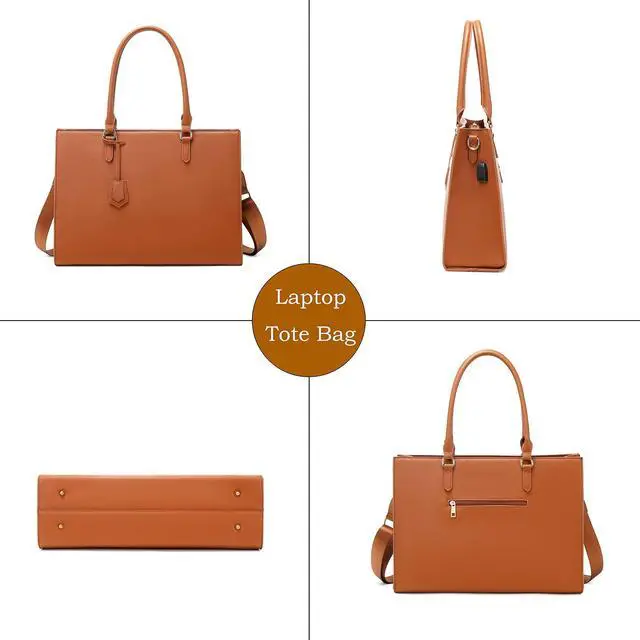 Alt view image 2 of 5 - Laptop Bag for Women Laptop Tote bag Work bag with Adjustable Long Strap for Office Women College Student 2 PCS Set (Brown)
