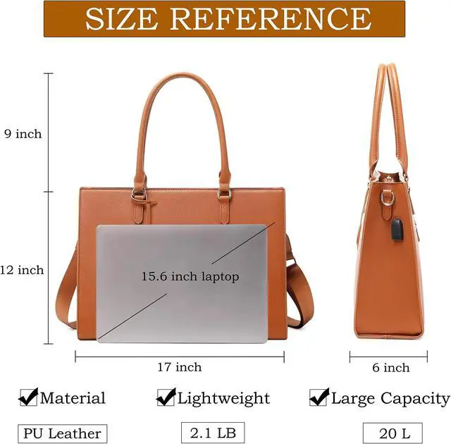 Alt view image 3 of 5 - Laptop Bag for Women Laptop Tote bag Work bag with Adjustable Long Strap for Office Women College Student 2 PCS Set (Brown)