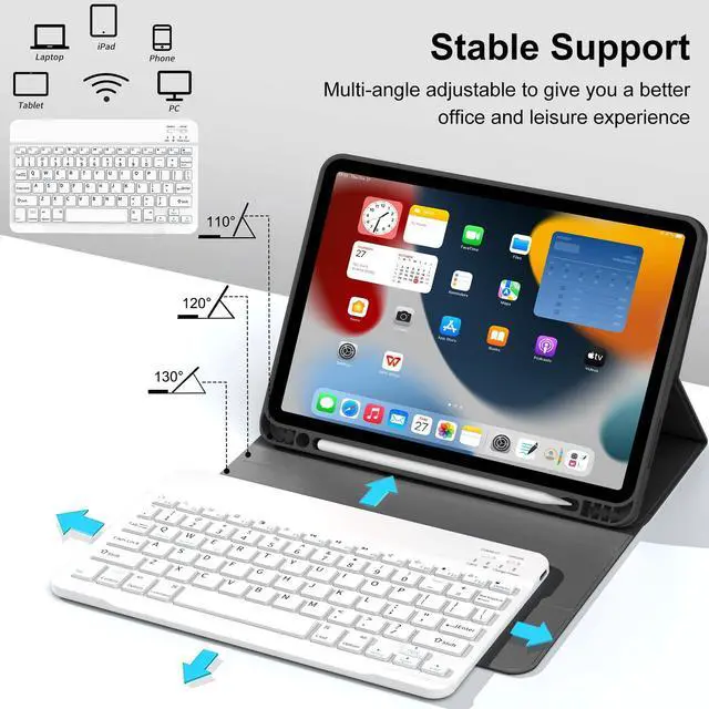 Alt view image 5 of 5 - GKABXY Keyboard Case for iPad Air 11-inch (M2) 2024/iPad Air 5th Gen 2022/ 4th Gen 2020 10.9 Inch, Detachable Wireless Bluetooth Keyboard, Slim Keyboard Cover with Pencil Holder, Auto Sleep/Wake,Black