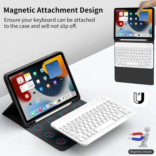 Alt view image 4 of 5 - GKABXY Keyboard Case for iPad Air 11-inch (M2) 2024/iPad Air 5th Gen 2022/ 4th Gen 2020 10.9 Inch, Detachable Wireless Bluetooth Keyboard, Slim Keyboard Cover with Pencil Holder, Auto Sleep/Wake,Black