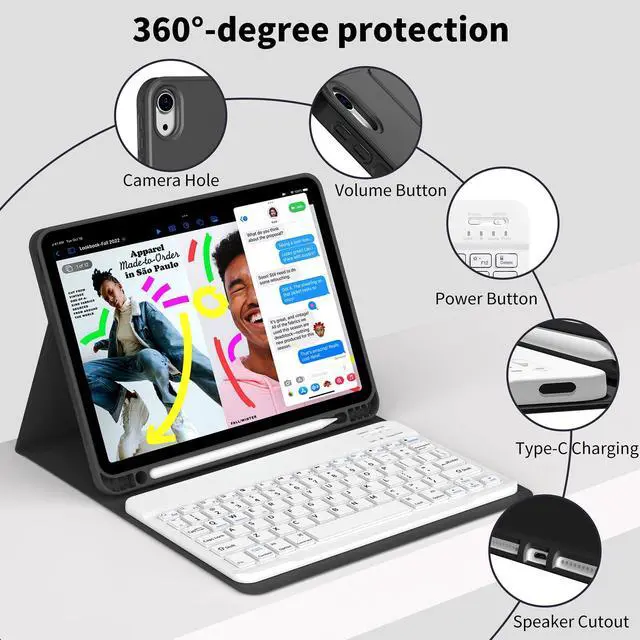 Alt view image 3 of 5 - GKABXY Keyboard Case for iPad Air 11-inch (M2) 2024/iPad Air 5th Gen 2022/ 4th Gen 2020 10.9 Inch, Detachable Wireless Bluetooth Keyboard, Slim Keyboard Cover with Pencil Holder, Auto Sleep/Wake,Black