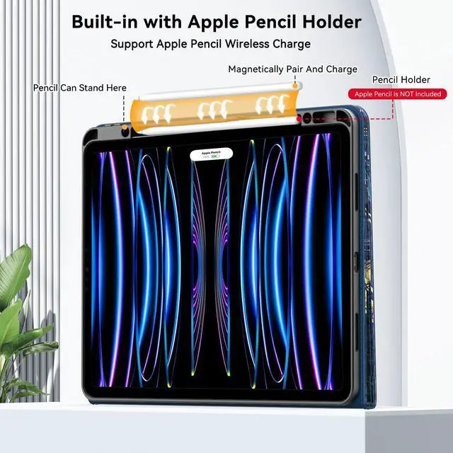 Alt view image 5 of 5 - Zonefoker Case for New iPad Pro 12.9 inch 6th/5th/4th/3rd Generation 2022/2021/2020/2018, 12.9'' ipad Pro Leather Protective Cover 6/5/4/3 Gen with Pencil Holder, Auto Wake/Sleep, Marble Ocean Blue