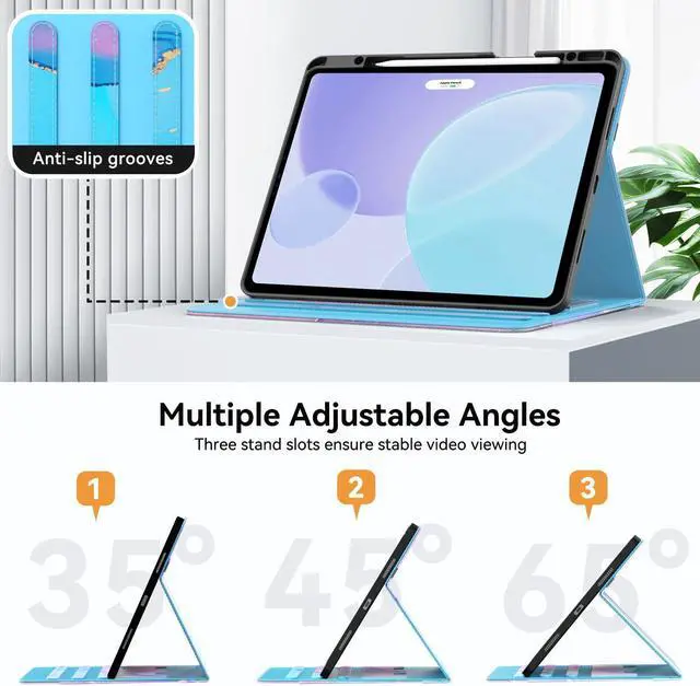 Alt view image 3 of 5 - Zonefoker Case for New iPad Pro 12.9 inch 6th/5th/4th/3rd Generation 2022/2021/2020/2018, 12.9'' ipad Pro Leather Protective Cover 6/5/4/3 Gen with Pencil Holder, Auto Wake/Sleep, Marble Teal Pink