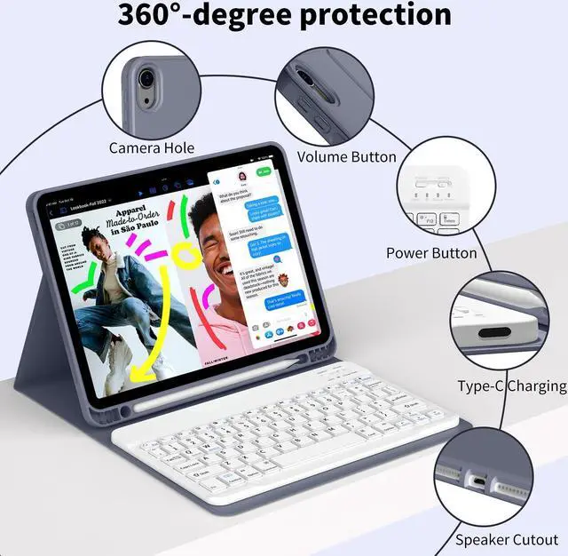 Alt view image 3 of 5 - GKABXY Keyboard Case for iPad Air 11 inch M3/M2 (2025/2024) & iPad Air 5th/4th Gen (2022/2020) 10.9-inch | Detachable Wireless Bluetooth Cover with Pencil Holder (Blue Gray+White Keyboard)