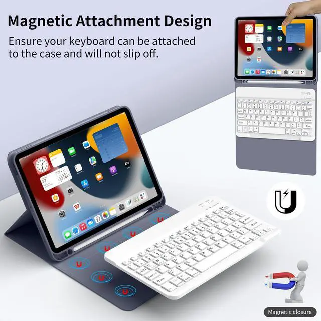 Alt view image 4 of 5 - GKABXY Keyboard Case for iPad Air 11 inch M3/M2 (2025/2024) & iPad Air 5th/4th Gen (2022/2020) 10.9-inch | Detachable Wireless Bluetooth Cover with Pencil Holder (Blue Gray+White Keyboard)