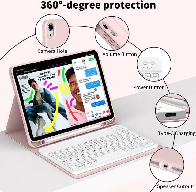 Alt view image 3 of 5 - GKABXY Keyboard Case for iPad Air 11 inch M3/M2 (2025/2024) & iPad Air 5th/4th Gen (2022/2020) 10.9-inch | Detachable Wireless Bluetooth Cover with Pencil Holder (Chalk Pink+White Keyboard)