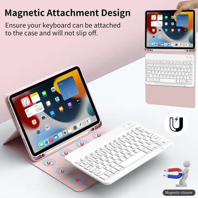 Alt view image 4 of 5 - GKABXY Keyboard Case for iPad Air 11 inch M3/M2 (2025/2024) & iPad Air 5th/4th Gen (2022/2020) 10.9-inch | Detachable Wireless Bluetooth Cover with Pencil Holder (Chalk Pink+White Keyboard)