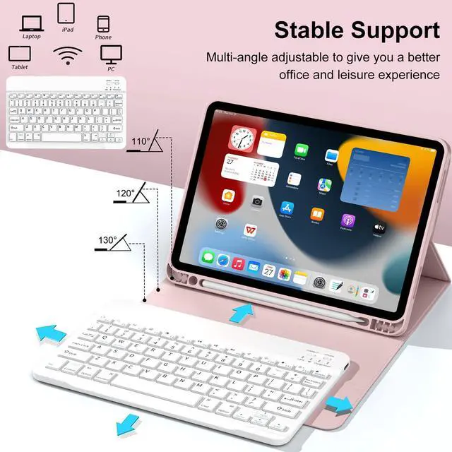 Alt view image 5 of 5 - GKABXY Keyboard Case for iPad Air 11 inch M3/M2 (2025/2024) & iPad Air 5th/4th Gen (2022/2020) 10.9-inch | Detachable Wireless Bluetooth Cover with Pencil Holder (Chalk Pink+White Keyboard)