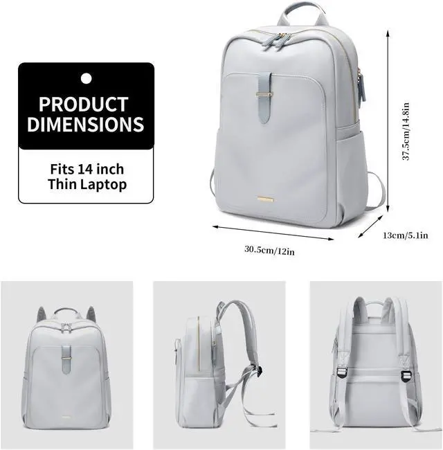 Alt view image 4 of 5 - GOLF SUPAGS Laptop Backpack Purse for Women Fits 14 Inch Notebook Casual Daypack Work Travel College Bookbag Fashion Computer Bag (Pale Grey, 14 Inch)