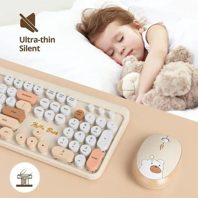 Alt view image 4 of 5 - GTSP Creamy Wireless Keyboard and Mouse, Typewriter Office Full-Sized Colorful 2.4G Cute Aesthetic Keyboard for Computer, Laptop, PC DesktopsBrown