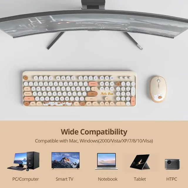 Alt view image 3 of 5 - GTSP Creamy Wireless Keyboard and Mouse, Typewriter Office Full-Sized Colorful 2.4G Cute Aesthetic Keyboard for Computer, Laptop, PC DesktopsBrown
