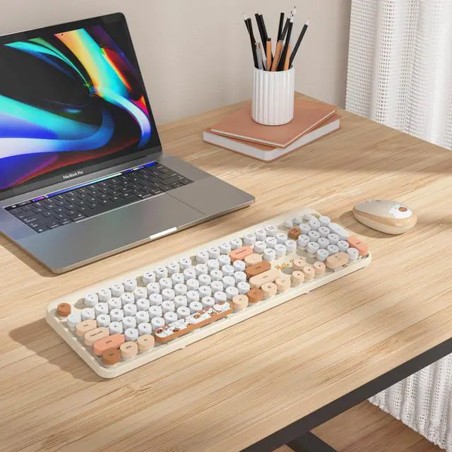 Alt view image 5 of 5 - GTSP Creamy Wireless Keyboard and Mouse, Typewriter Office Full-Sized Colorful 2.4G Cute Aesthetic Keyboard for Computer, Laptop, PC DesktopsBrown