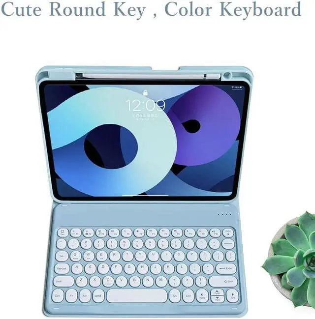 Alt view image 4 of 5 - KMXDD Cute Keyboard Case Compatible with iPad 10th Generation 2022 Keyboard Case Round Key Removable Bluetooth Keyboard Cover for iPad 10 2022 10.9 inch (Mint Green)