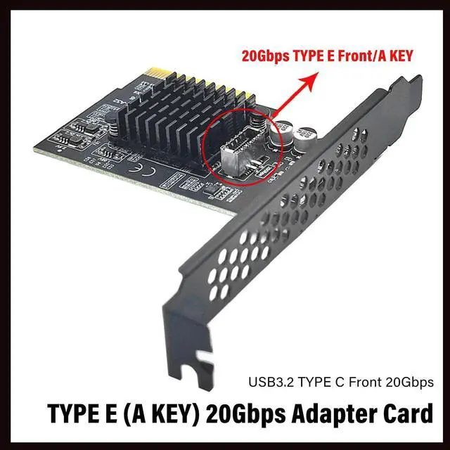 Alt view image 2 of 5 - Heayzoki PCIE 4X to USB 3.2 Gen 2 Expansion Card, 20Gbps Type E A Key Expansion Card, ASM3242 Main Control Chip, Front Panel Type C Interface for Desktop PC