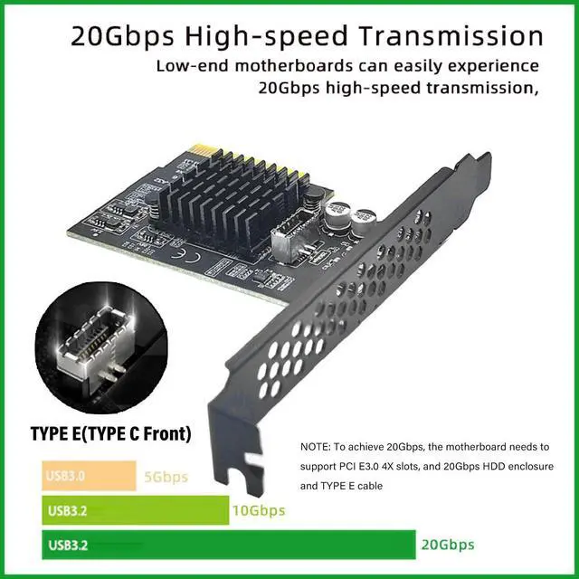 Alt view image 3 of 5 - Heayzoki PCIE 4X to USB 3.2 Gen 2 Expansion Card, 20Gbps Type E A Key Expansion Card, ASM3242 Main Control Chip, Front Panel Type C Interface for Desktop PC