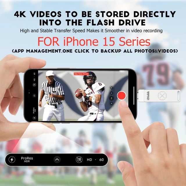 Alt view image 2 of 5 - for iPhone 15 Series iDiskk 128GB 500mb/S Portable SSD Flash Drive Photo Stick for USB C iPad, MacBook,Laptops,Android Phones&Windows PC,ONE-Click Backup Photos &Videos