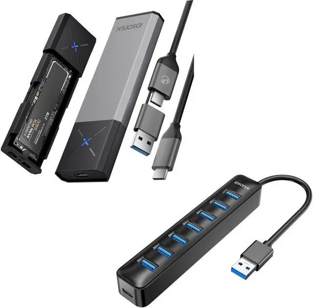 Main image of iDsonix M.2 NVMe SATA SSD Enclosure and 7 Port USB Hub 3.0