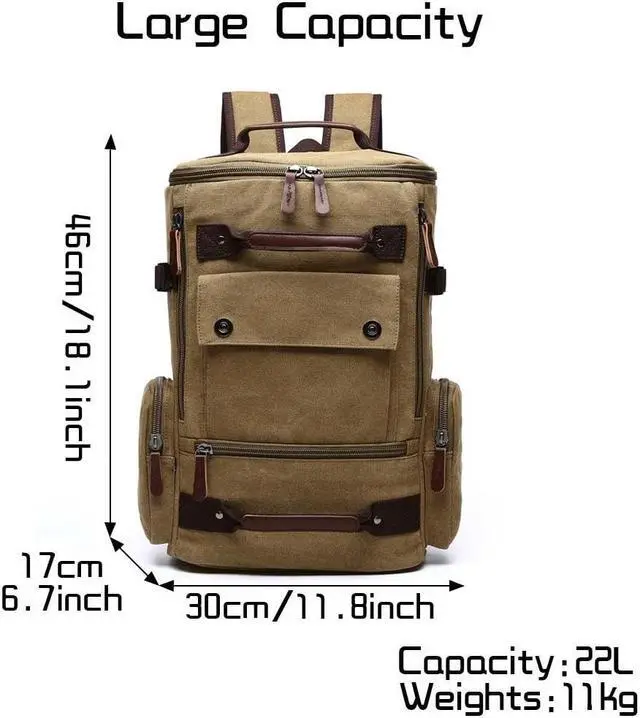Alt view image 3 of 5 - Jahomieo Vintage Canvas Backpack Casual Travel Rucksack 15.6inch Laptop Daypacks Hiking Camping Backpack