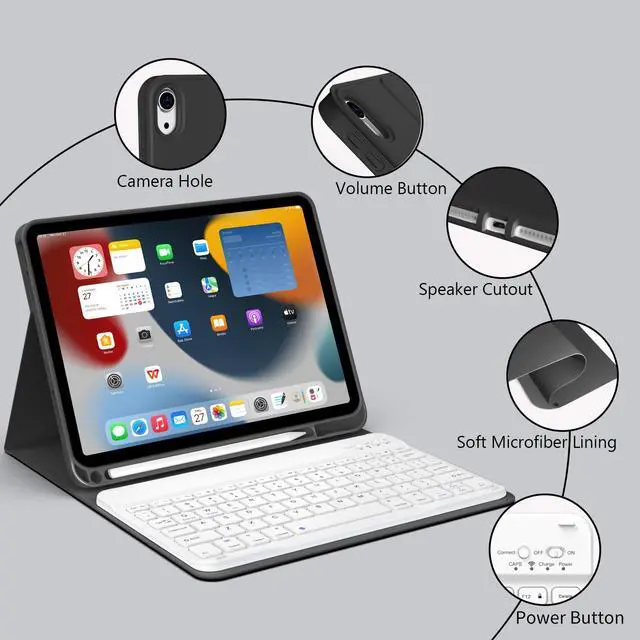 Alt view image 2 of 5 - Keyboard Case for iPad (A16) 11th Generation 2025 11in and iPad 10th Gen 2022 10.9in, Detachable Wireless Bluetooth Fast Pairing Keyboard, Built-in Pencil Holder, Durable Soft TPU Folio Cover, Black
