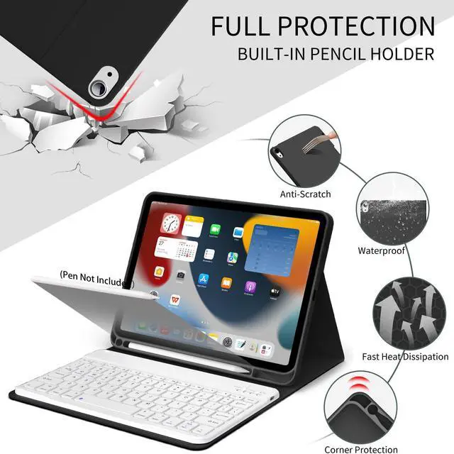 Alt view image 3 of 5 - Keyboard Case for iPad (A16) 11th Generation 2025 11in and iPad 10th Gen 2022 10.9in, Detachable Wireless Bluetooth Fast Pairing Keyboard, Built-in Pencil Holder, Durable Soft TPU Folio Cover, Black