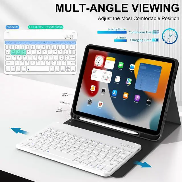 Alt view image 4 of 5 - Keyboard Case for iPad (A16) 11th Generation 2025 11in and iPad 10th Gen 2022 10.9in, Detachable Wireless Bluetooth Fast Pairing Keyboard, Built-in Pencil Holder, Durable Soft TPU Folio Cover, Black