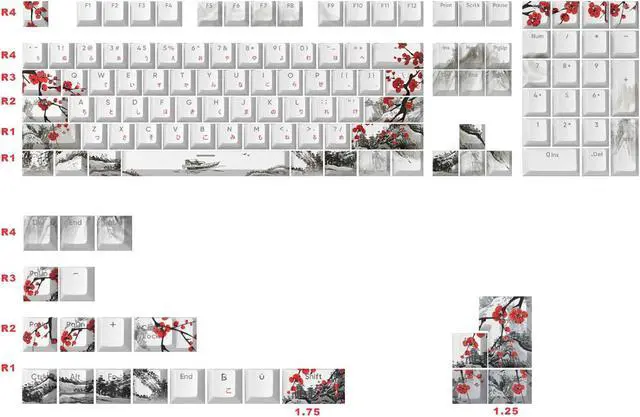Main image of JSJT Shine Through Keycaps-Japanese Keycap 129 Keys Plum Blossom Custom Keycap Set Cherry Profile PBT Double Shot Backlit Key Caps for Cherry MX Switches Mechanical Keyboards