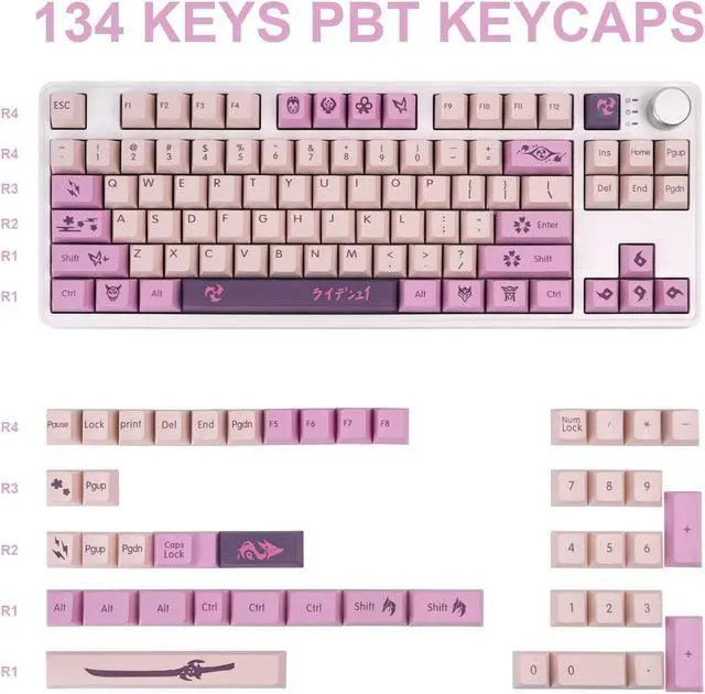 Alt view image 2 of 5 - 134 Keys Pink Purple Keycaps, PBT Custom Keycaps Low Profile Keycaps Cherry Profile Keycaps, Cherry Set for Mechanical Gaming Keyboard