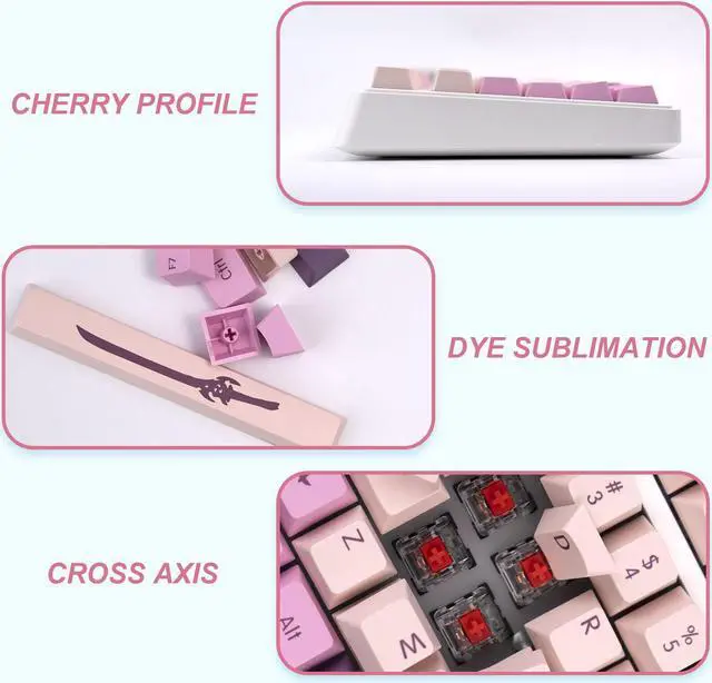 Alt view image 3 of 5 - 134 Keys Pink Purple Keycaps, PBT Custom Keycaps Low Profile Keycaps Cherry Profile Keycaps, Cherry Set for Mechanical Gaming Keyboard