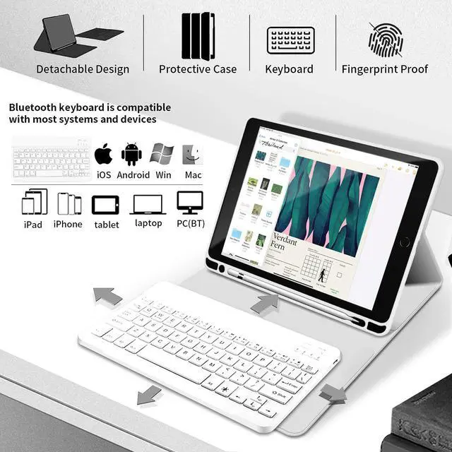 Alt view image 2 of 5 - KENKE Keyboard Case for iPad 9.7 inch 2018 (6th Gen) / iPad 2017 (5th Gen) / iPad Air 2/1, Lightweight Smart Cover with Pencil Holder, Magnetically Detachable Wireless Keyboard, Gray White