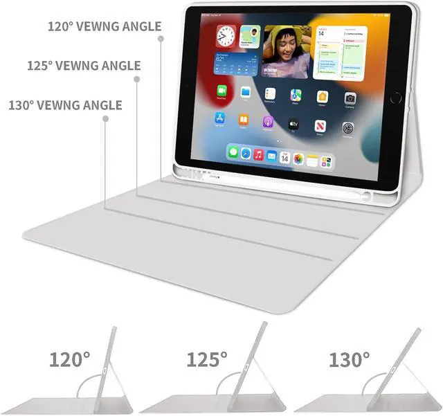 Alt view image 4 of 5 - KENKE Keyboard Case for iPad 9.7 inch 2018 (6th Gen) / iPad 2017 (5th Gen) / iPad Air 2/1, Lightweight Smart Cover with Pencil Holder, Magnetically Detachable Wireless Keyboard, Gray White