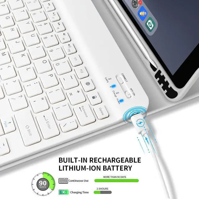 Alt view image 5 of 5 - KENKE Keyboard Case for iPad 9.7 inch 2018 (6th Gen) / iPad 2017 (5th Gen) / iPad Air 2/1, Lightweight Smart Cover with Pencil Holder, Magnetically Detachable Wireless Keyboard, Gray White