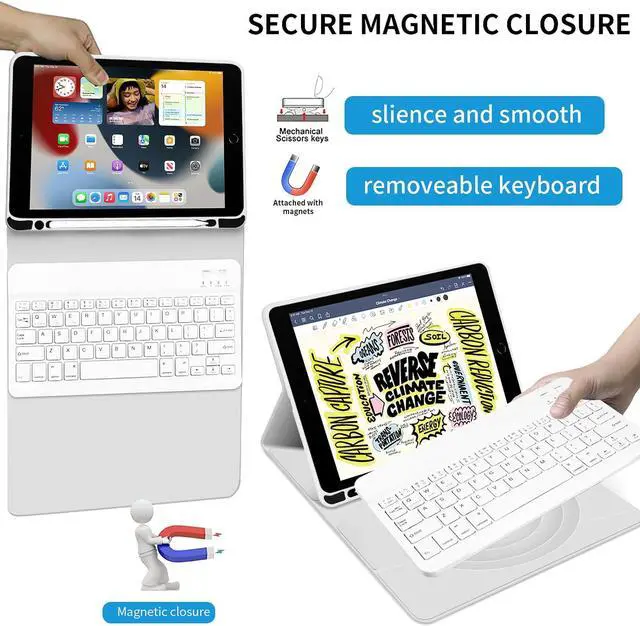 Alt view image 3 of 5 - KENKE Keyboard Case for iPad 9.7 inch 2018 (6th Gen) / iPad 2017 (5th Gen) / iPad Air 2/1, Lightweight Smart Cover with Pencil Holder, Magnetically Detachable Wireless Keyboard, Gray White