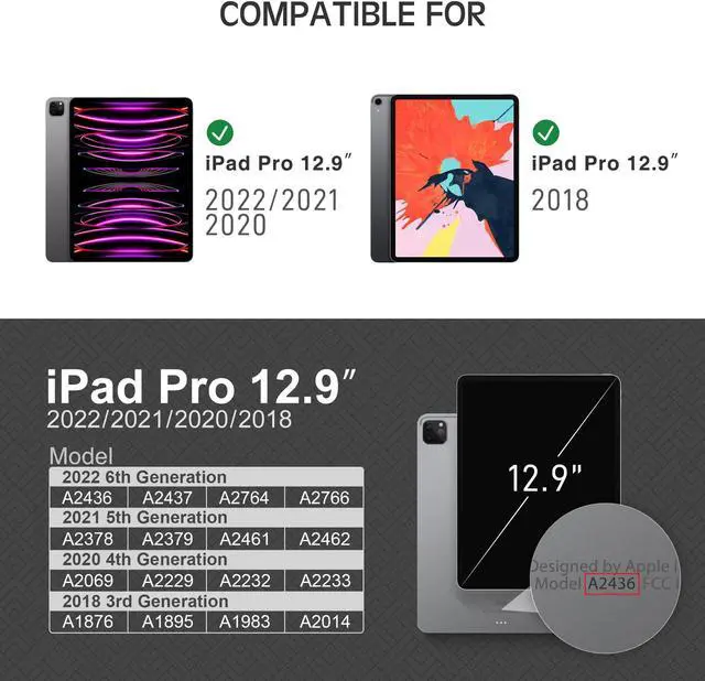 Alt view image 2 of 5 - KingBlanc Case for iPad Pro 12.9 Case 6th/5th/4th/3rd Generation (2022/2021/2020) with Pencil Holder, PU Leather Smart Cover [Auto Sleep/Wake + Apple Pencil2 Charging + Multiple Angle], Rose Pink
