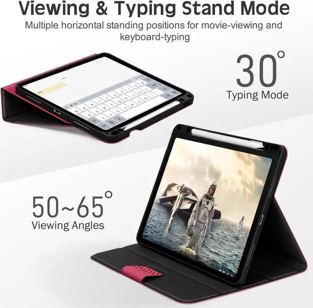 Alt view image 4 of 5 - KingBlanc Case for iPad Pro 12.9 Case 6th/5th/4th/3rd Generation (2022/2021/2020) with Pencil Holder, PU Leather Smart Cover [Auto Sleep/Wake + Apple Pencil2 Charging + Multiple Angle], Rose Pink