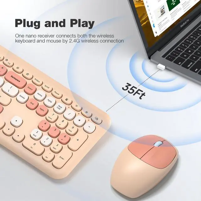 Alt view image 2 of 5 - KNOWSQT Wireless Keyboard and Mouse Combo, Pale Milktea Full-Sized 2.4G Silent Keycap Colorful Keyboards, USB Dongle Plug Play, Laptop, Windows, PC, Mac, Desktop