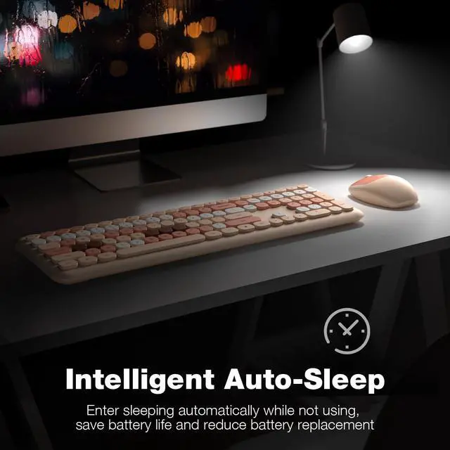 Alt view image 4 of 5 - KNOWSQT Wireless Keyboard and Mouse Combo, Pale Milktea Full-Sized 2.4G Silent Keycap Colorful Keyboards, USB Dongle Plug Play, Laptop, Windows, PC, Mac, Desktop
