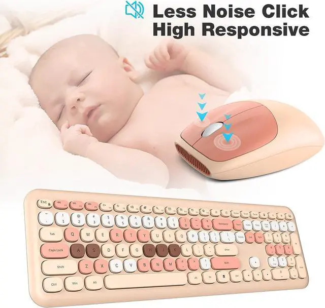 Alt view image 5 of 5 - KNOWSQT Wireless Keyboard and Mouse Combo, Pale Milktea Full-Sized 2.4G Silent Keycap Colorful Keyboards, USB Dongle Plug Play, Laptop, Windows, PC, Mac, Desktop