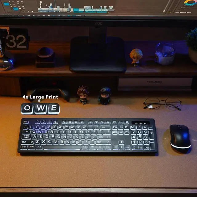 Alt view image 5 of 5 - Wireless Keyboard and Mouse - Large Print Wireless Keyboard, KOPJIPPOM 2.4G Full Size Keyboard and Mouse Set with Big Letters and Backlight Key for Seniors, Compatible for Windows, Laptop, PC, Black