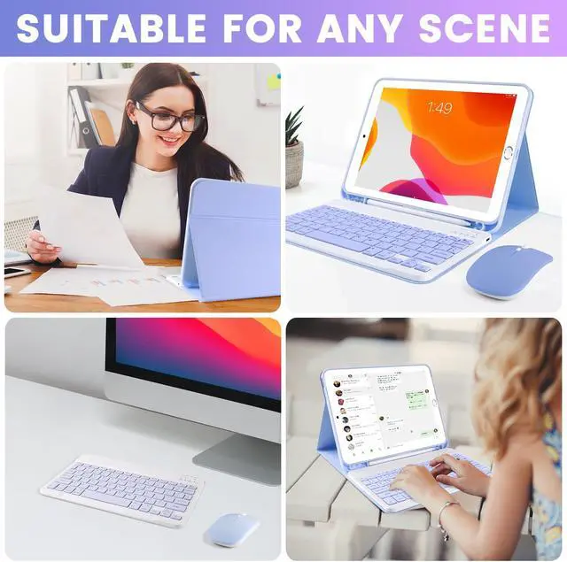 Alt view image 3 of 5 - LAMA Wireless Keyboard Case with Mouse for iPad 10.2" 9th 8th 7th Generation, Detachable Bluetooth Keyboard with Pencil Holder for iPad 10.2 Inch/iPad Air 10.5"(3rd Gen)/iPad Pro 10.5 in, Purple
