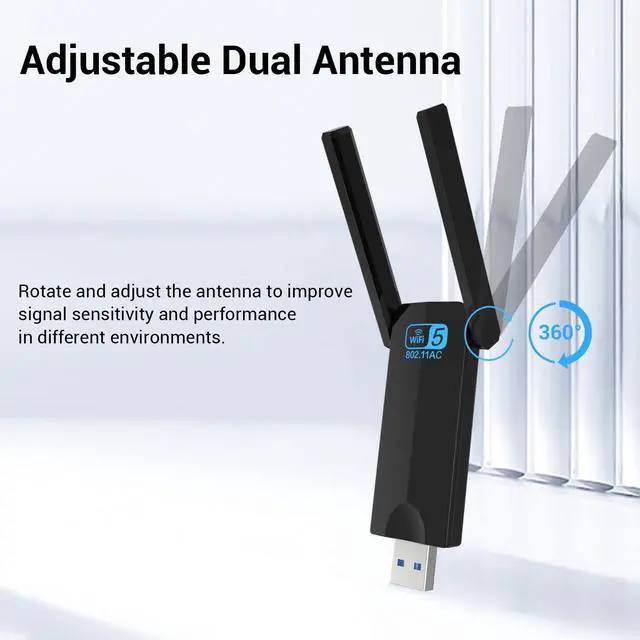 Alt view image 4 of 5 - WiFi USB Wireless Adapter for Desktop - 1300Mbps WiFi Adapter for Desktop PC Laptop 5Ghz/2.4Ghz 802.11ac USB Wireless Adapter with 5dBi Dual Band Antenna for PC WiFi Adapter Supports Win 7/10/11