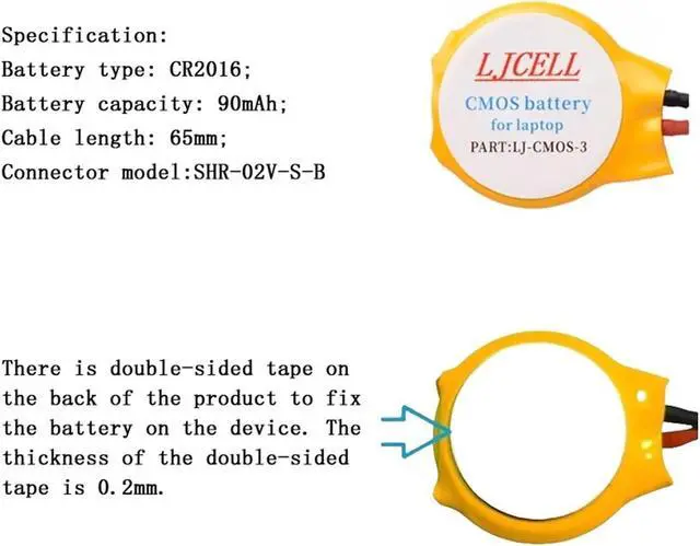 Alt view image 4 of 5 - LJCELL 5PCS CMOS Battery for IBM Lenovo ThinkPad Laptop X1 Carbon 2-nd Carbon 3rd Carbon 4th Carbon 5th Carbon 6th BIOS RTC CR2016 Battery with 2 Wire and Connector