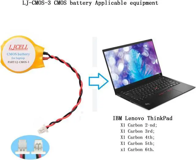 Alt view image 5 of 5 - LJCELL 5PCS CMOS Battery for IBM Lenovo ThinkPad Laptop X1 Carbon 2-nd Carbon 3rd Carbon 4th Carbon 5th Carbon 6th BIOS RTC CR2016 Battery with 2 Wire and Connector